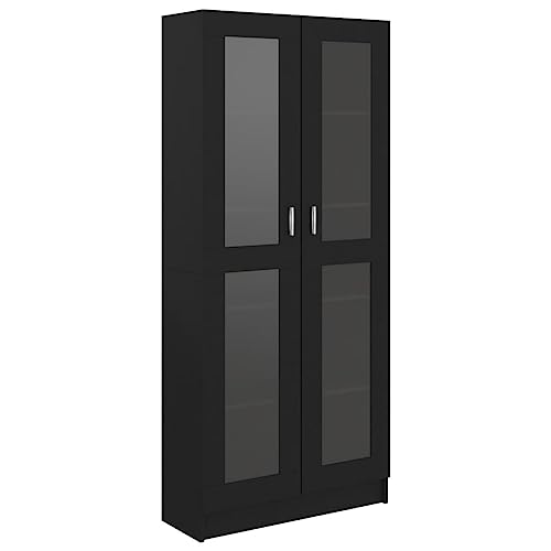 vidaXL Vitrinenschrank Bücherschrank Aktenschrank Büroschrank Vitrine Schrank Bücherregal Standvitrine Schwarz 82,5x30,5x185,5cm Holzwerkstoff von vidaXL