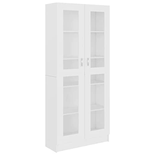 vidaXL Vitrinenschrank Bücherschrank Aktenschrank Büroschrank Vitrine Schrank Bücherregal Standvitrine Weiß 82,5x30,5x185,5cm Holzwerkstoff von vidaXL