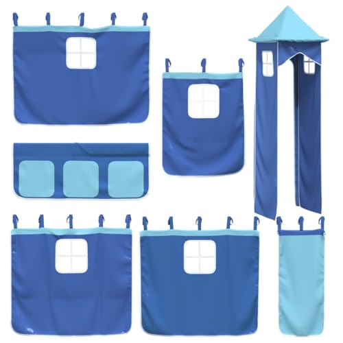 vidaXL Vorhänge, Vorhang Set für Hochbett Spielbett Kinderbett, Bettvorhang mit Turm, Spielvorhang Unterbettvorhang Kinderzimmer, Blau Polyester von vidaXL
