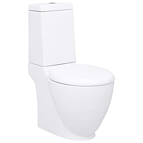 vidaXL WC Keramik Toilette Badezimmer Rund Senkrechter Abgang Soft-Close-Mechanismus Toilettensitz WC-Sitz Absenkautomatik Bad Weiß von vidaXL