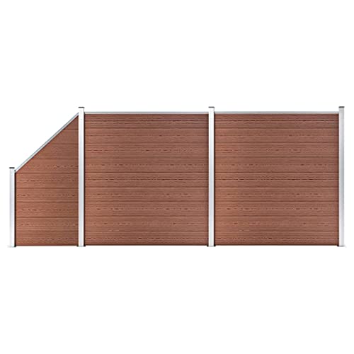 vidaXL WPC Zaun Set 2 Quadrate 1 Schräge Sichtschutzzaun Lamellenzaun Gartenzaun Windschutz Sichtschutz Zaun Steckzaun Systemzaun Garten 446x186cm Braun von vidaXL