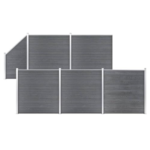 vidaXL WPC Zaun Set 5 Quadrate 1 Schräge Sichtschutzzaun Lamellenzaun Gartenzaun Windschutz Sichtschutz Zaun Steckzaun Systemzaun Garten 965x186cm Grau von vidaXL