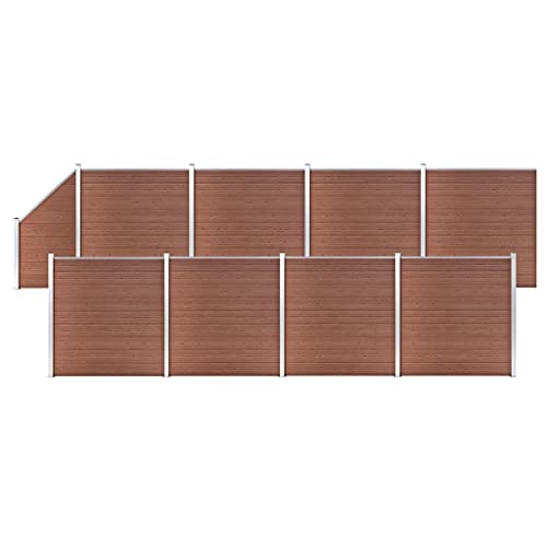 vidaXL WPC Zaun Set 8 Quadrate 1 Schräge Sichtschutzzaun Lamellenzaun Gartenzaun Windschutz Sichtschutz Zaun Steckzaun Systemzaun Garten 1484x186cm Braun von vidaXL