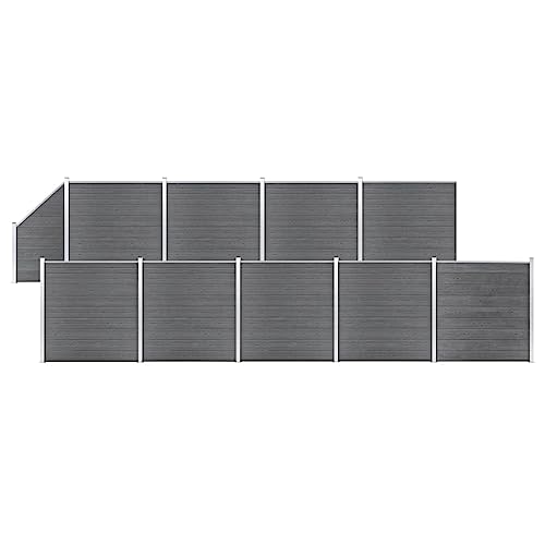 vidaXL WPC Zaun Set 9 Quadrate 1 Schräge Sichtschutzzaun Lamellenzaun Gartenzaun Windschutz Sichtschutz Zaun Steckzaun Systemzaun Garten 1657x186cm Grau von vidaXL
