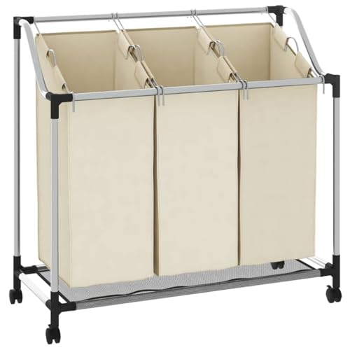 vidaXL Wäschekorb mit 3 Taschen Rollen Wäschesortierer Wäschesammler Wäschebox Wäschesack Wäschetruhe Wäschetonne Wäschebehälter Creme Stahl vidaXL Wäschekorb mit 3 Taschen Rollen Wäschesortierer Wäschesammler Wäschebox Wäschesack Wäschetruhe Wäschetonne Wäschebehälter Creme Stahl von vidaXL