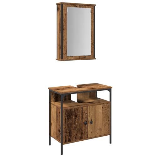vidaXL Wandmontierter Badezimmer Spiegelschrank Holzwerkstoff Alte Optik 42X12X60 cm Platzsparendes Design mit viel Stauraum für Toilettenartikel und Pflege leicht zu montierendes Toilettenmöbel von vidaXL