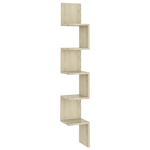 vidaXL Wand Eckregal Bücherregal Wandregal Hängeregal Regal Küchenregal Schweberegal Dekoregal Wohnzimmer Sonoma-Eiche 20x20x127,5cm Holzwerkstoff von vidaXL