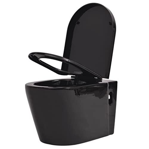 vidaXL Wand Hänge WC Keramik Softclose Sitz Absenkautomatik Schwarz Toilette von vidaXL