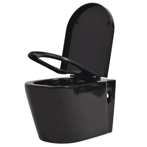vidaXL Wand Hänge WC Keramik Softclose Sitz Absenkautomatik Schwarz Toilette von vidaXL