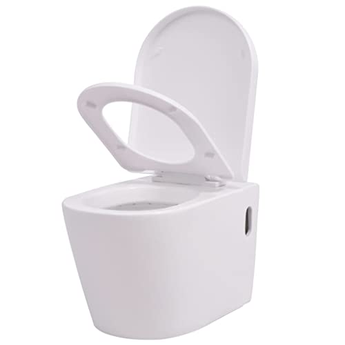 vidaXL Wand Hänge WC Keramik Softclose Sitz Absenkautomatik Weiß Toilette von vidaXL