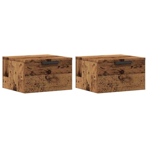 vidaXL Wand-Nachttische 2 STK. Altholz-Optik 34x30x20 cm, schwebender Nachttisch, Nachttisch, Nachtschrank, Wand-Nachtschrank, Wandschrank von vidaXL