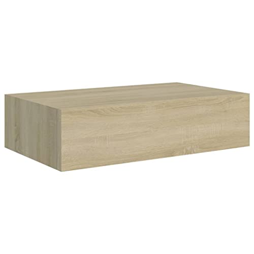 vidaXL Wand Schubladenregal Wandschublade Schweberegal Hängeregal Wandschrank Wandboard Wandregal mit Schublade Eichenoptik 40x23,5x10cm MDF von vidaXL