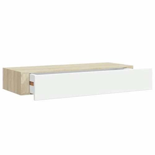 vidaXL Wand Schubladenregal Wandschublade Schweberegal Hängeregal Wandschrank Wandboard Wandregal mit Schublade Eichenoptik Weiß 60x23,5x10cm MDF von vidaXL