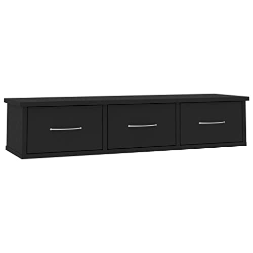 vidaXL Wand Schubladenregal mit 3 Schubladen Wandregal Wandschrank Hängeschrank Wandgarderobe Hängeregal Schwarz 88x26x18,5cm Holzwerkstoff von vidaXL