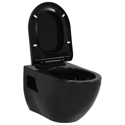 vidaXL Wand WC Keramik Schwarz Absenkautomatik Softclose Sitz Hänge Toilette von vidaXL