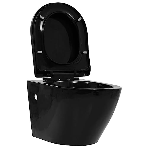 vidaXL Wand WC ohne Spülrand Absenkautomatik Spülrandlos Soft Close Sitz Hänge-WC Wand Hänge Toilette Keramik Badezimmer Badmöbel Schwarz von vidaXL