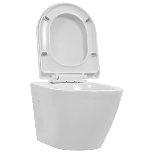 vidaXL Wand WC ohne Spülrand Absenkautomatik Spülrandlos Soft Close Sitz Hänge-WC Wand Hänge Toilette Keramik Badezimmer Badmöbel Weiß von vidaXL