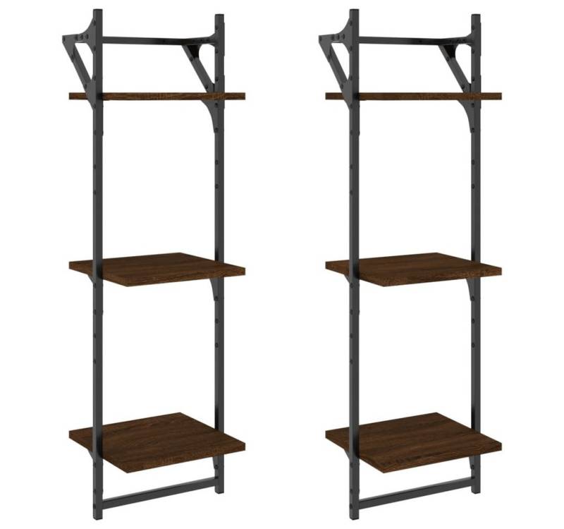 vidaXL Wandregal, Regale mit 3 Ablagen & Stangen 2 Stk. Braun Eichen-Optik von vidaXL