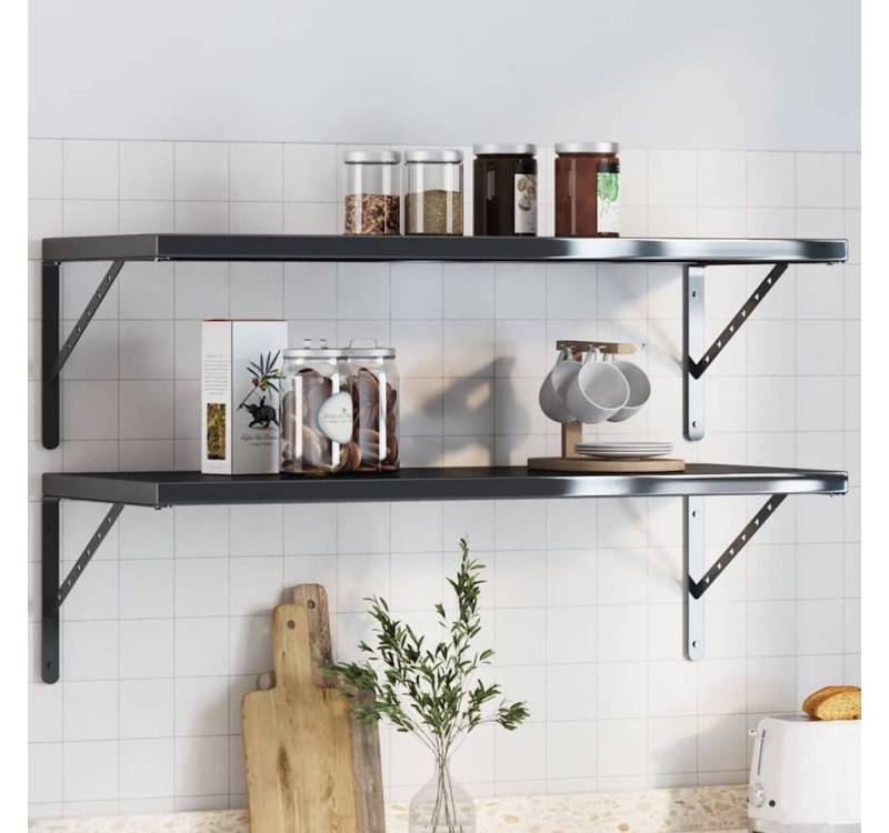 vidaXL Wandregalhalter, Regalträger 4 Stk. 40x2,5x25 cm Schwarz Edelstahl von vidaXL