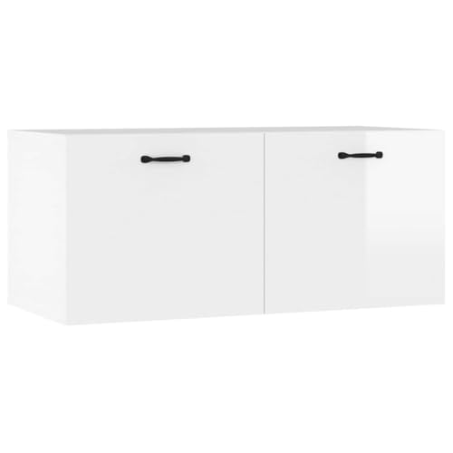 vidaXL Wandschrank, Hängeschrank mit viel Stauraum, Schwebeschrank für Wohnzimmer Schlafzimmer, Bücherschrank Schrank, Hochglanz-Weiß Holzwerkstoff von vidaXL