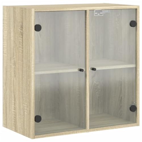 vidaXL Wandschrank mit Glastüren, Schrank Wandmontage, Hängeschrank mit viel Stauraum, Schwebeschrank Beistellschrank Wohnzimmerschrank, Sonoma-Eiche von vidaXL