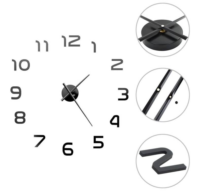 vidaXL Wanduhr 3D-Wanduhr Modernes Design 100 cm XXL Schwarz von vidaXL