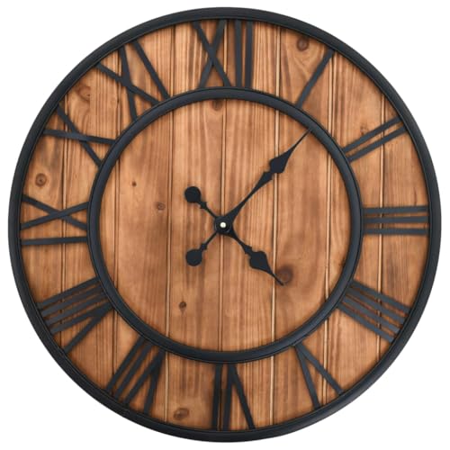 vidaXL Wanduhr Vintage Quarzwerk Holz Metall 60 cm XXL Analog Uhr Küchenuhr von vidaXL