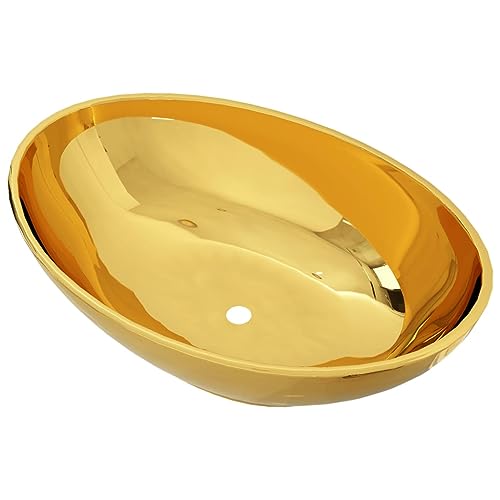 vidaXL Waschbecken Aufsatzwaschbecken Waschtisch Waschplatz Handwaschbecken Waschschale Aufsatzbecken Becken Badezimmer 40x33x13,5cm Keramik Golden von vidaXL