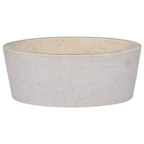 vidaXL Waschbecken Aufsatzwaschbecken Waschtisch Waschplatz Waschschale Handwaschbecken Naturstein Becken Badezimmer Creme Ø40x15cm Marmor von vidaXL