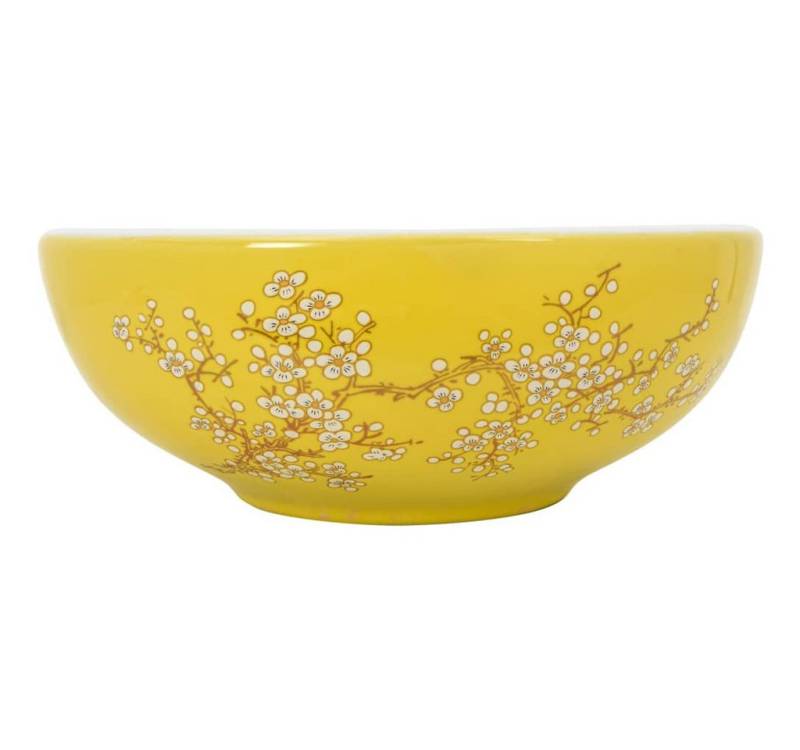 vidaXL Waschbecken Aufsatzwaschbecken Weiß und Gelb Rund Ø41x14 cm Keramik von vidaXL
