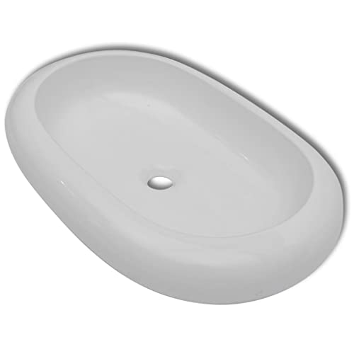 vidaXL Waschbecken Keramik Oval Weiß Waschschale Aufsatzwaschbecken Waschtisch von vidaXL