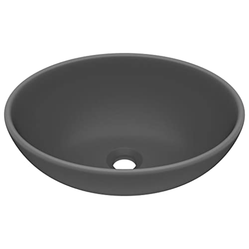 vidaXL Waschbecken Luxuriös Oval mit Abflussloch Waschschale Aufsatzwaschbecken Waschtisch Waschplatz Handwaschbecken Matt Dunkelgrau 40x33cm Keramik von vidaXL