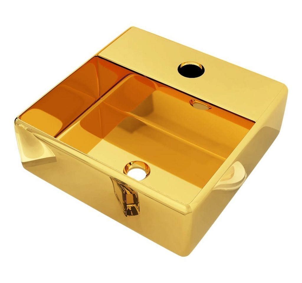 vidaXL Waschbecken Waschbecken mit Wasserhahnloch 38 x 30 x 11,5 cm Keramik Golden von vidaXL