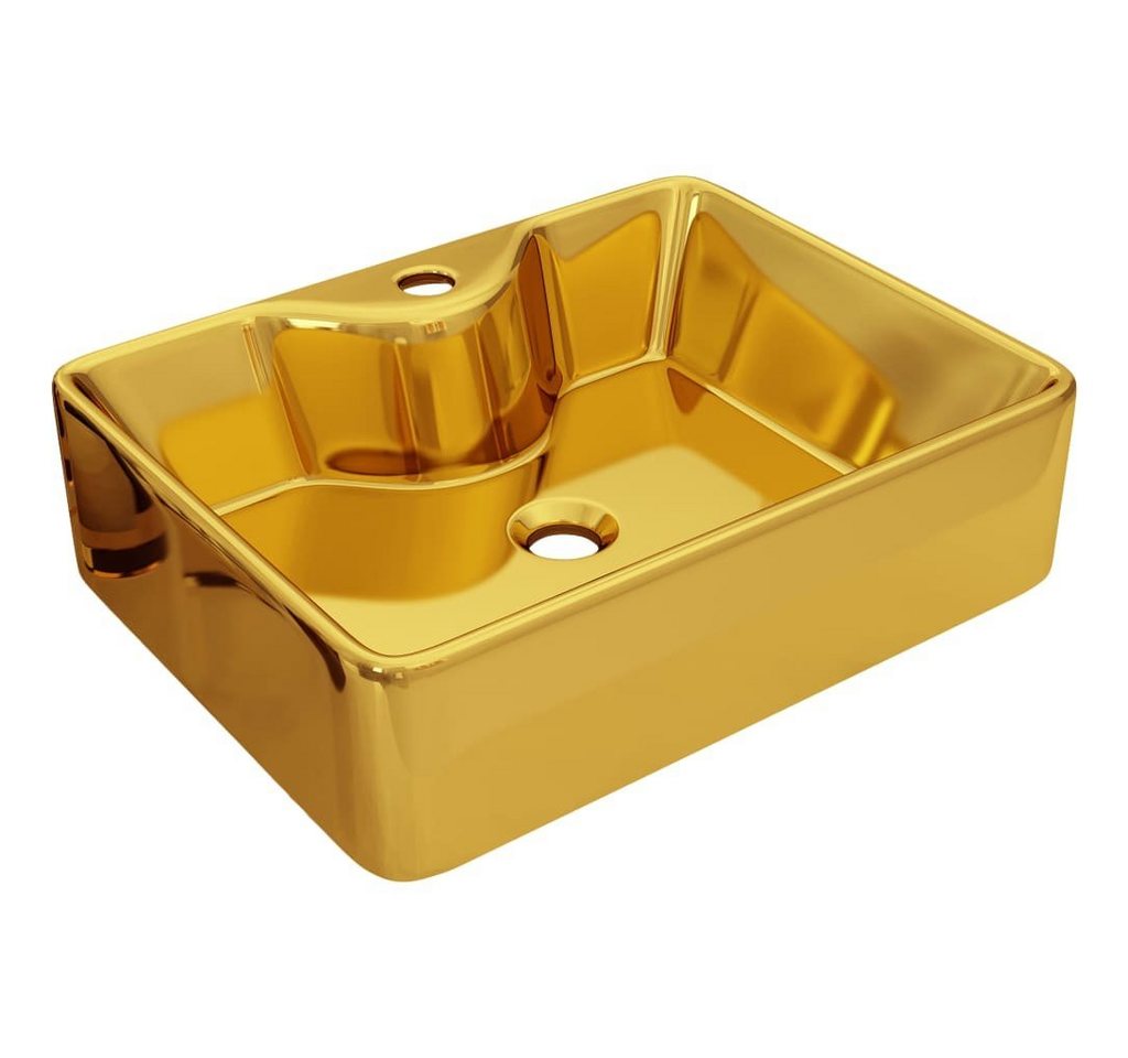 vidaXL Waschbecken Waschbecken mit Wasserhahnloch 48 x 37 x 13,5 cm Keramik Golden von vidaXL