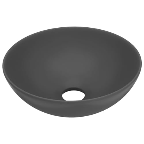 vidaXL Waschbecken mit Abflussloch Waschschale Aufsatzwaschbecken Waschtisch Waschplatz Handwaschbecken Badezimmer Keramik Dunkelgrau Rund von vidaXL
