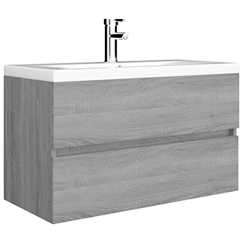 vidaXL Waschbeckenschrank mit Einbaubecken Grau Sonoma Holzwerkstoff, Waschbeckenunterschrank, Badezimmermöbel, Waschtisch, Badezimmerschrank vidaXL Waschbeckenschrank mit Einbaubecken Grau Sonoma Holzwerkstoff, Waschbeckenunterschrank, Badezimmermöbel, Waschtisch, Badezimmerschrank von vidaXL