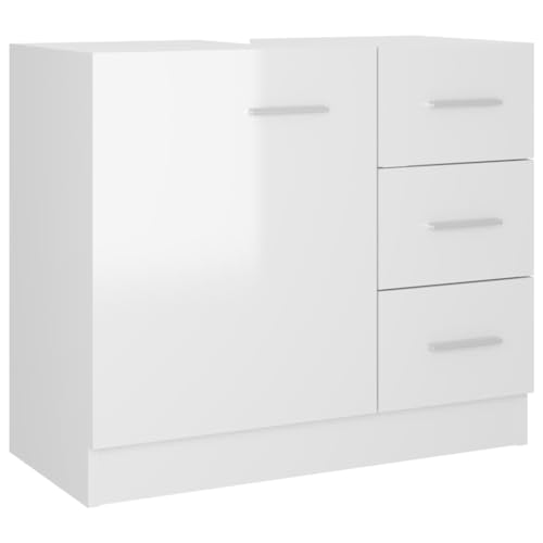 vidaXL Waschbeckenunterschrank Waschtisch Unterschrank Badmöbel Badschrank Badezimmerschrank Badezimmer Hochglanz-Weiß 63x30x54cm Spanplatte von vidaXL