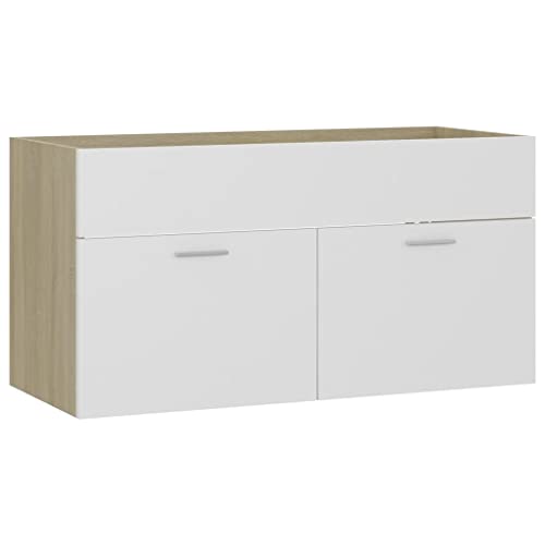 vidaXL Waschbeckenunterschrank Waschtisch Unterschrank Badmöbel Badschrank Badezimmerschrank Badezimmer Weiß Sonoma-Eiche 90x38,5x46cm Holzwerkstoff von vidaXL