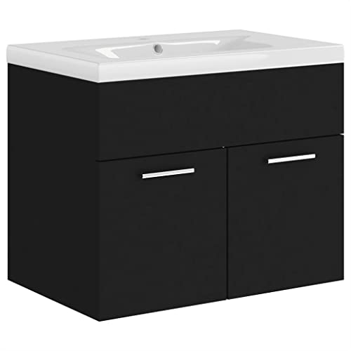 vidaXL Waschbeckenunterschrank mit Einbaubecken Unterschrank Badschrank Badezimmerschrank Waschtisch Badmöbel Hängeschrank Schwarz Holzwerkstoff von vidaXL