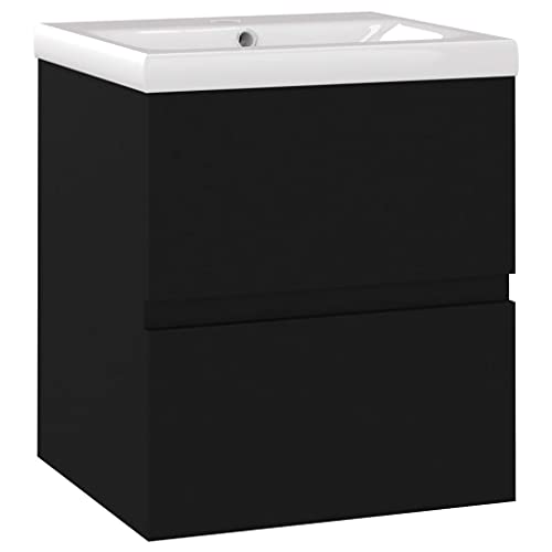 vidaXL Waschbeckenunterschrank mit Einbaubecken Unterschrank Badschrank Badezimmerschrank Waschtisch Badmöbel Hängeschrank Schwarz Holzwerkstoff von vidaXL