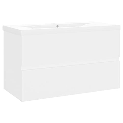 vidaXL Waschbeckenunterschrank mit Einbaubecken Unterschrank Badschrank Badezimmerschrank Waschtisch Hängeschrank Badmöbel Weiß Holzwerkstoff von vidaXL