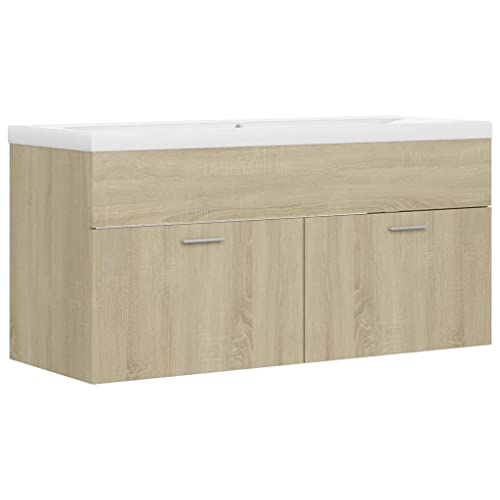 vidaXL Waschbeckenunterschrank mit Einbaubecken Unterschrank Badschrank Waschtisch Badezimmerschrank Badmöbel Hängeschrank Sonoma-Eiche Holzwerkstoff von vidaXL