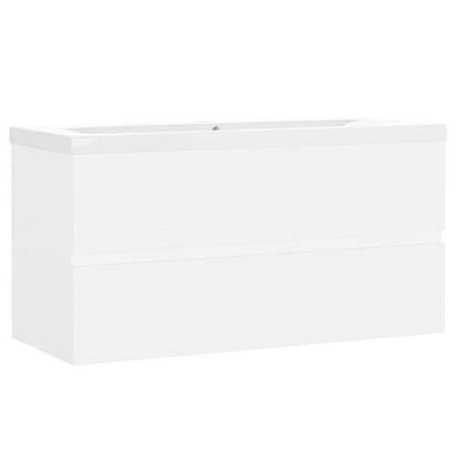vidaXL Waschbeckenunterschrank mit Einbaubecken Unterschrank Badschrank Waschtisch Badezimmerschrank Badmöbel Hängeschrank Weiß Holzwerkstoff von vidaXL