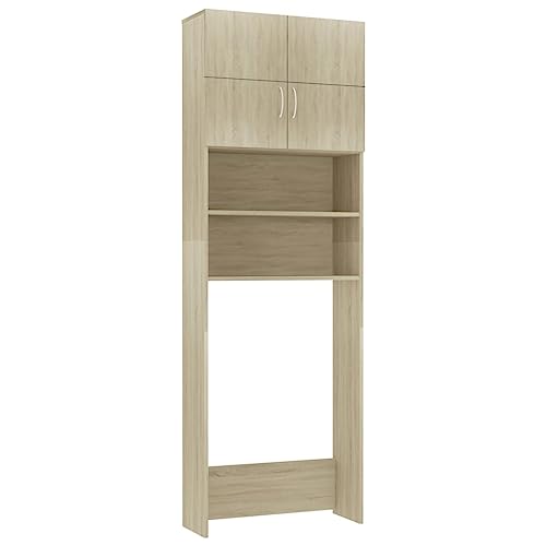 vidaXL Waschmaschinenschrank mit 2 Türen 2 offenen Fächern Badmöbel Badschrank Hochschrank Badhochschrank Schrank Sonoma-Eiche 64x25,5x190cm Holzwerkstoff von vidaXL