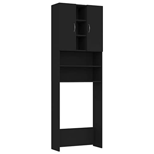 vidaXL Waschmaschinenschrank mit 2 Türen 9 Fächern Badmöbel Badschrank Badregal Badezimmerschrank Hochschrank Schrank Schwarz 64x25,5x190cm von vidaXL