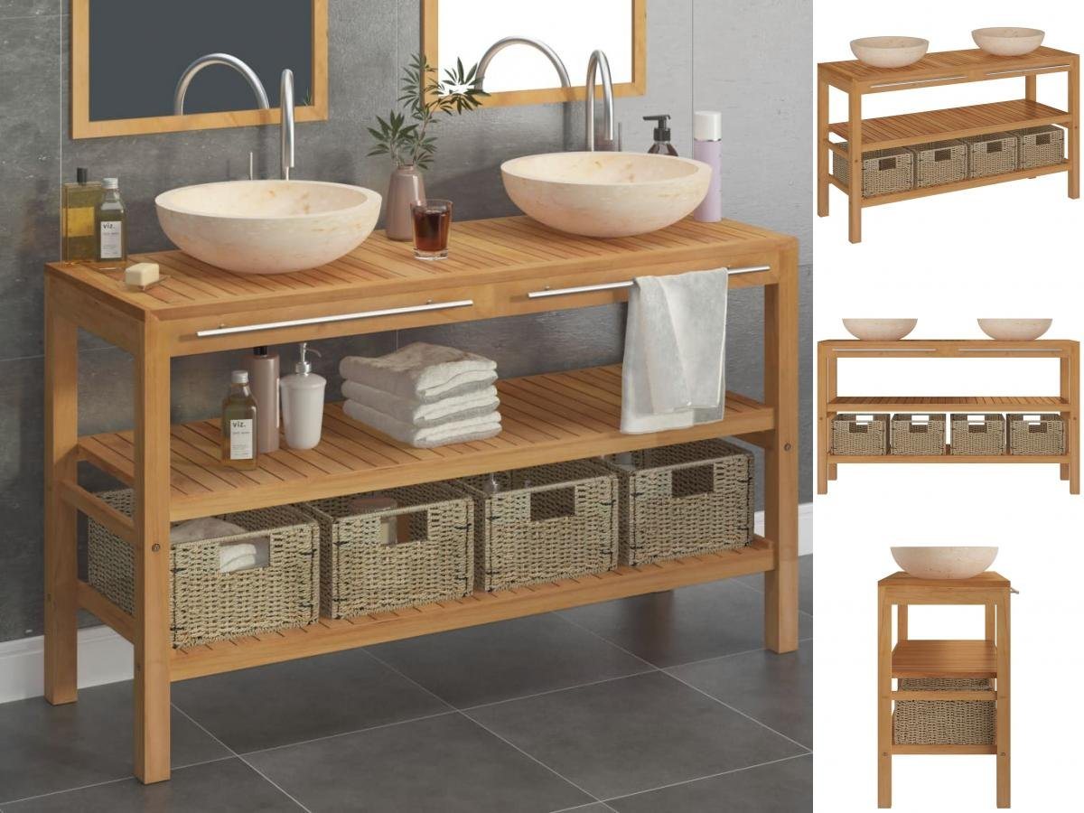 vidaXL Waschtisch Waschtisch Massivholz Teak mit Waschbecken Marmor Creme von vidaXL