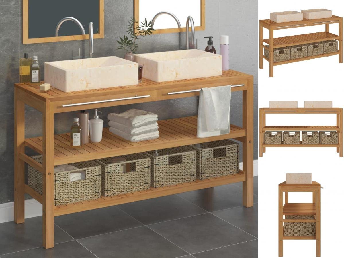 vidaXL Waschtisch Waschtisch Massivholz Teak mit Waschbecken Marmor Creme von vidaXL