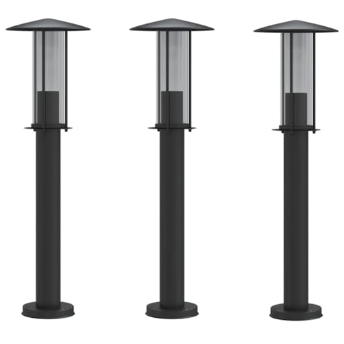 vidaXL Wegeleuchten 3 Stk., Wegeleuchte mit IP44-Schutzart, Außenleuchte mit Diffusor, Standleuchte Gartenlampe, Schwarz Edelstahl von vidaXL
