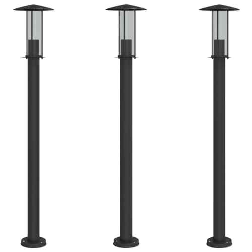 vidaXL Wegeleuchten 3 Stk., Wegeleuchte mit IP44-Schutzart, Außenleuchte mit Diffusor, Standleuchte Gartenlampe, Schwarz Edelstahl von vidaXL