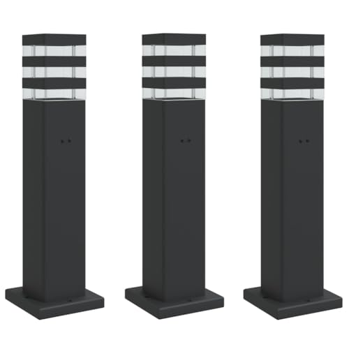 vidaXL Wegeleuchten mit Steckdose 3 Stk., Wegeleuchte mit IP44-Schutzart, Außenleuchte mit Diffusor, Standleuchte Gartenlampe, Schwarz Aluminium von vidaXL